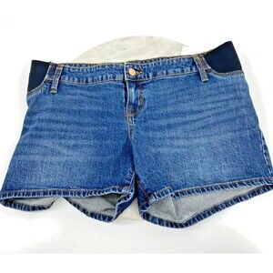 Isabel Maternity Midi Jean Shorts with Expandable Side Panels Women 6 Blue NWT‎